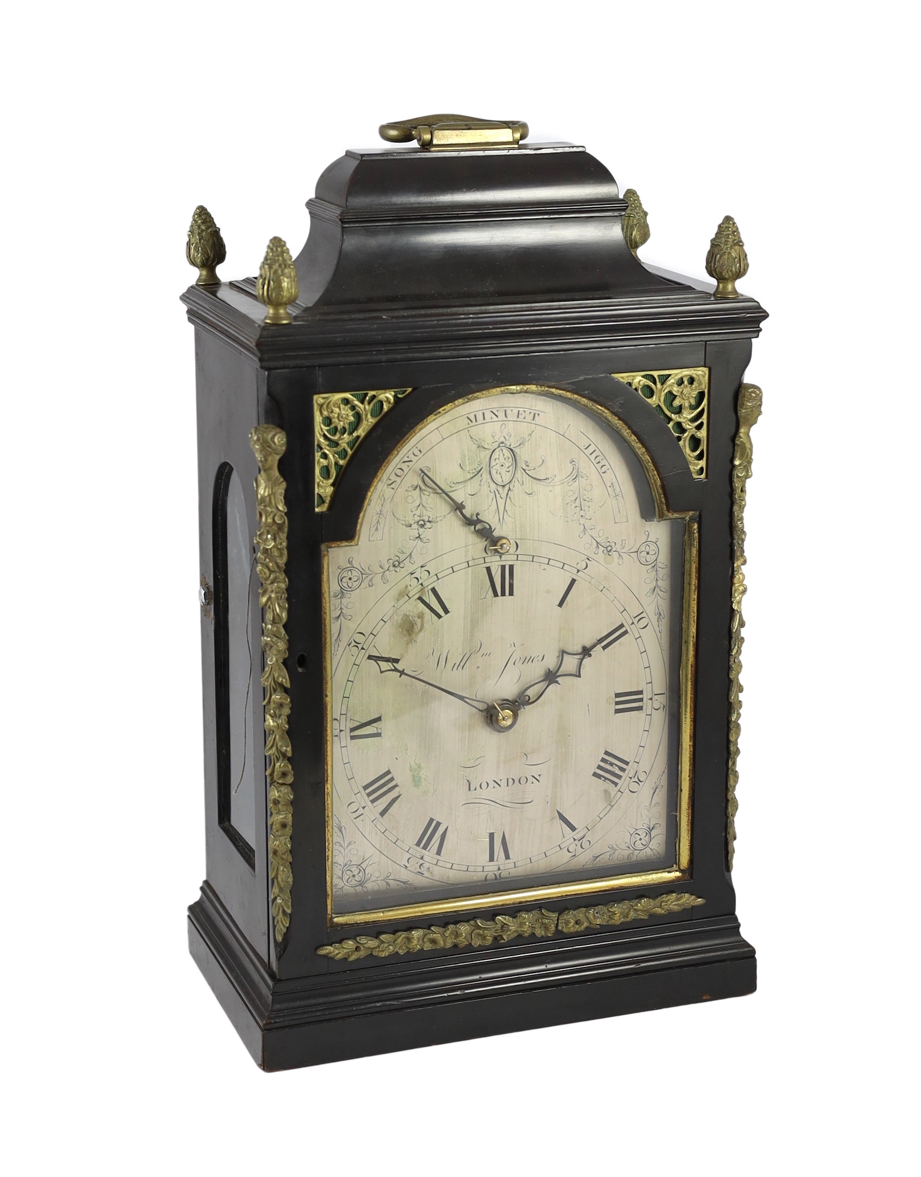 William Jones of London. A George III ebonised chiming and repeating bracket clock, 29cm wide 17cm deep 52cm high